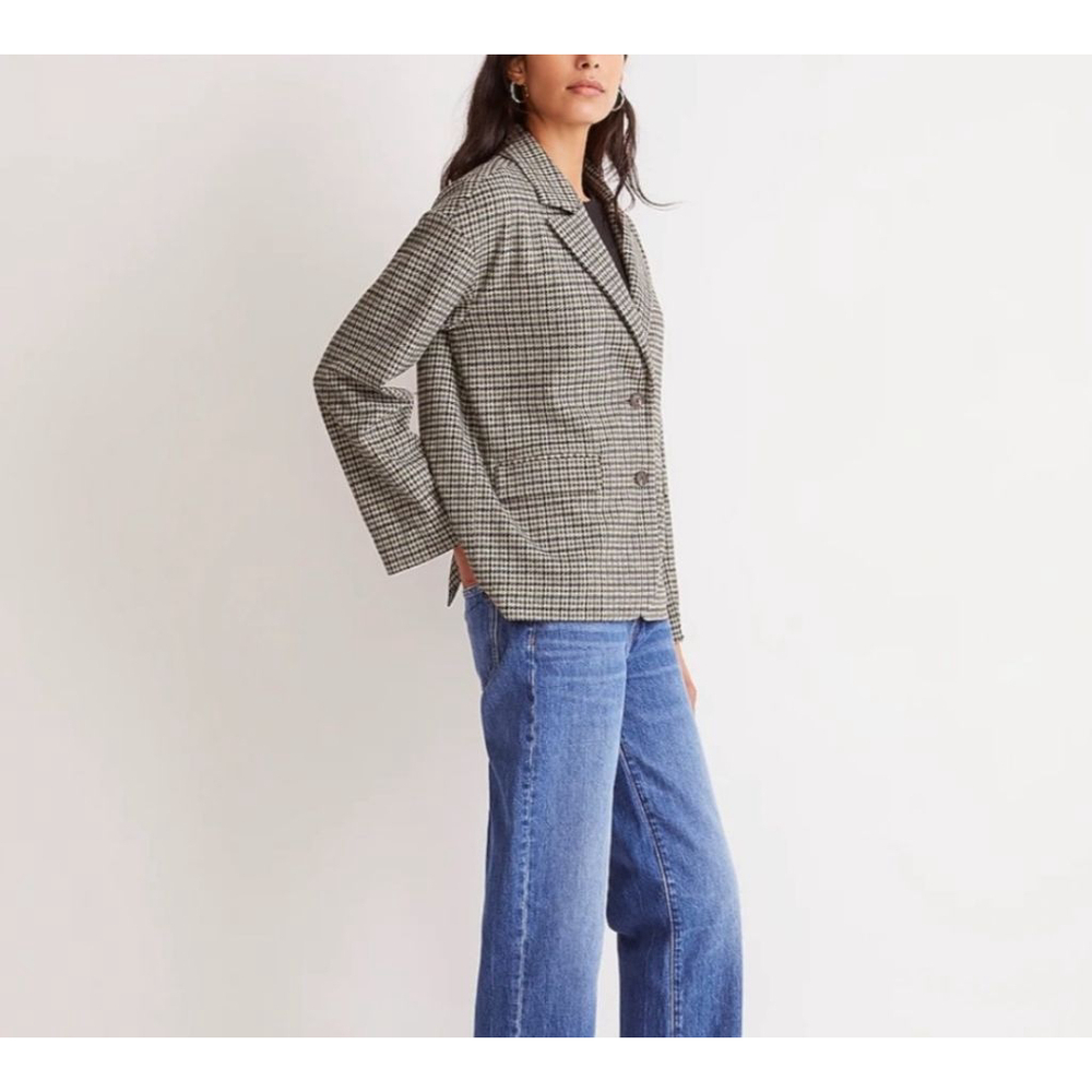 Women's Madewell Houndstooth Blazer XS (oversized ) Black Beige - Picture 2 of 11